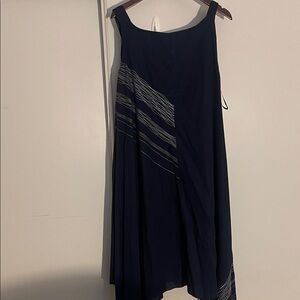 Ashley Stewart Navy Midi Dress with White Accents